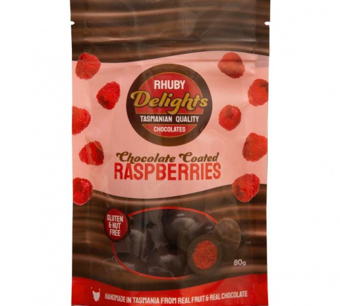 Rhuby Delights Choc Raspberries 80g