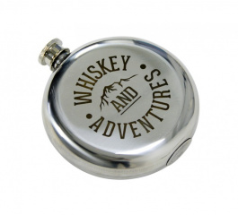 Hip Flask Round - Whiskey and Adventures - Boxed
