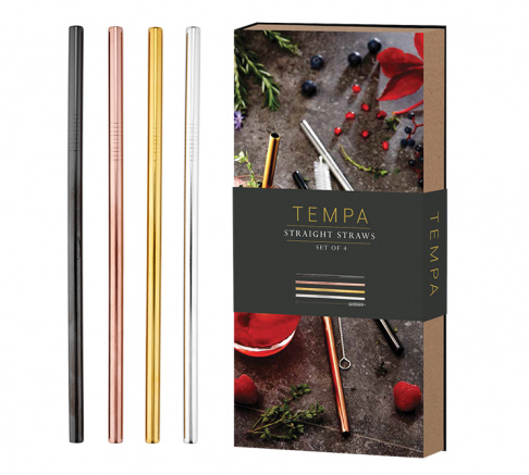 Tempa Aurora Stainless Steel Straw Set of 4 - Assorted