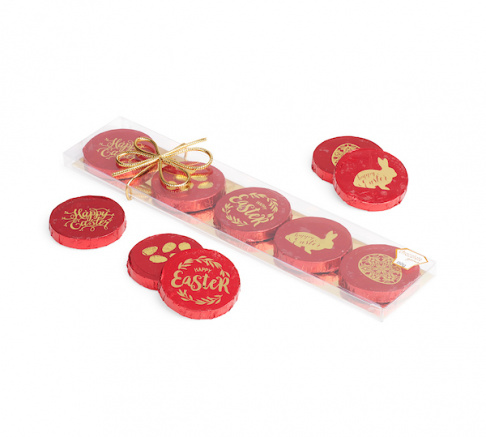 Chocolate Gems Easter Medallions Red and Gold 60g
