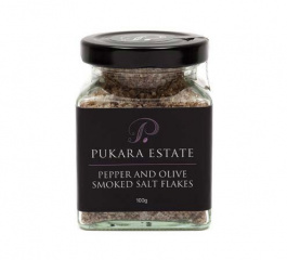 Pukara Estate Pepper and Olive Smoked Salt Flakes 100g