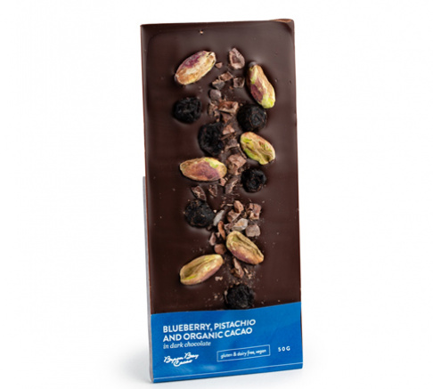 Byron Bay Cacao Pistachio and Blueberry Bar 50g