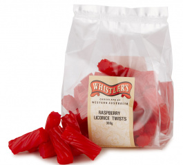Whistlers Raspberry Licorice Twists 300g