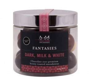 Duck Creek Fantasies Dark, Milk & White Chocolate Macadamias - Just In Time Gourmet