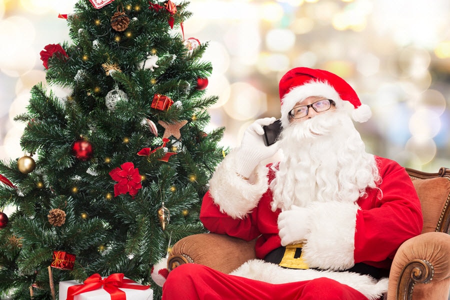 christmas gift ideas, santa on phone christmas shopping
